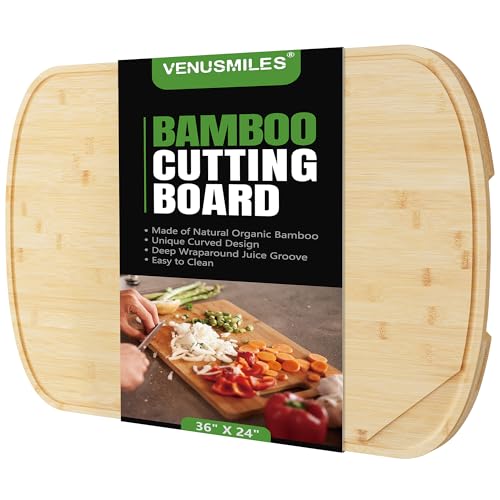 Venusmiles 36x24 Bamboo Cutting Board for Kitchen, Stove Top Cover Extra Large Noodle Board with Handle, Butcher Block Chopping Board with Juice Groove, Large Charcuterie Board- Natural