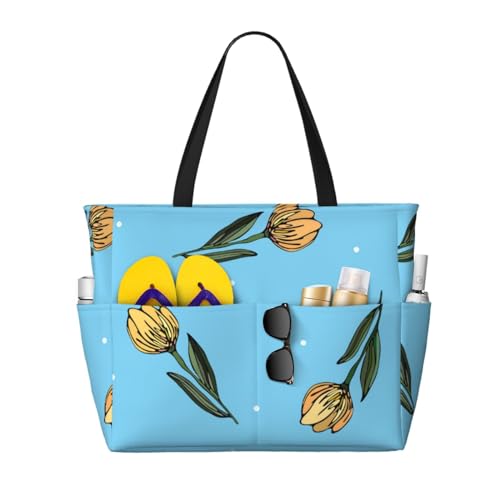 Sac de plage tulipes jaunes dessiné main, le cabas idéal pour vos vacances d'été