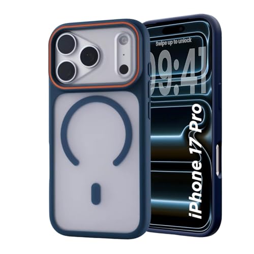 Image of AIBEX Magnetic Compatible Shockproof Case for iPhone 17 Pro - Slim Protective Back Cover with Camera Lens Protection, Strong Magnetic Support, Anti-Slip Grip, Military Grade Drop Protection (Blue)