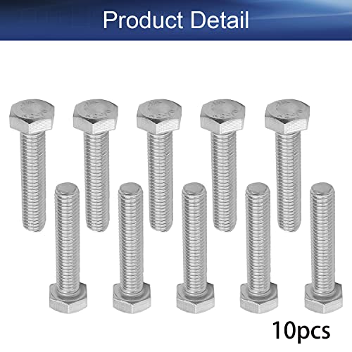 Image of Bettomshin 10Pcs M8 x 40mm Hex Bolts, 304 Stainless Steel 1.25mm Thread Pitch Fully Threaded Metric Hex Head Screw Bolts, Hexagon Screw Bolt, Hex Tap Bolts, Silver (Overall Size 45.45x13x13mm)