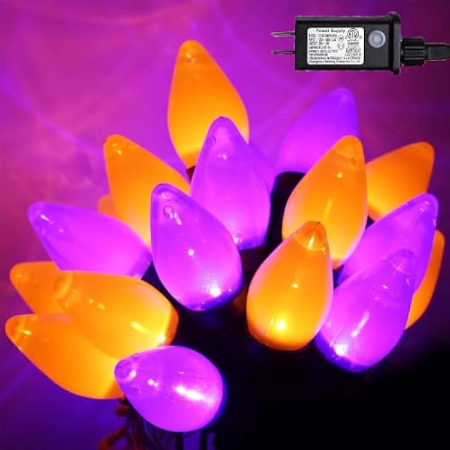 HAYATA C7 Halloween Strawberry String Lights - 50 LED 24Ft Orange Purple Light with 30v Plug in - Extendable 8 Modes Fairy Function with Timer Lighting for Outdoor Garden Yard Home Halloween Party
