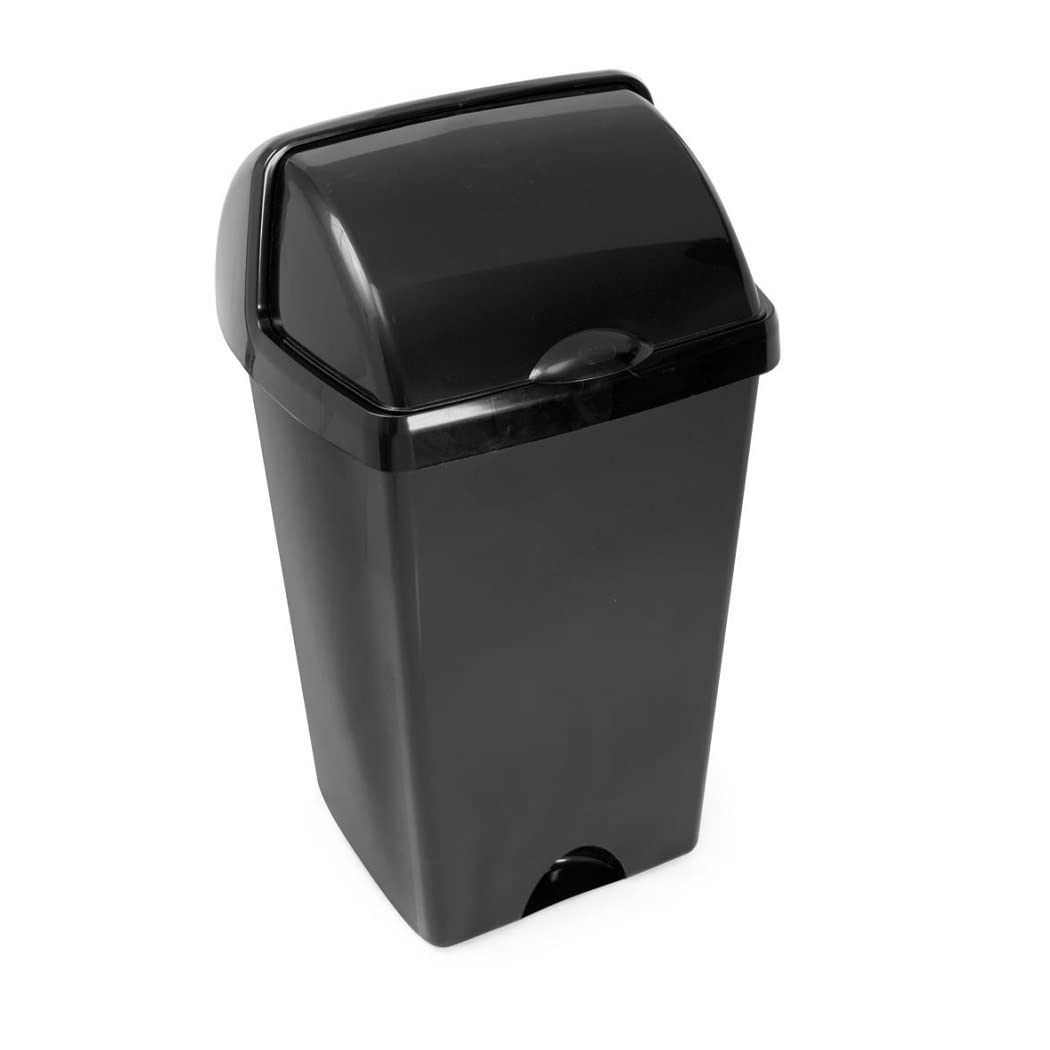 Addis 50L Roll Top Kitchen Bin – Large Black Waste & Recycling Bin with Stay-Open Lid, Space-Saving Design for Under Worktops, Easy Clean, Made in the UK