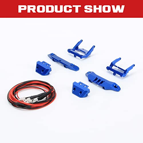 RCAWD Machined Alloy Bumper, Front (1)/ Rear (1) and 4 Led Lights for 1/18 Latrax Desert Prerunner Teton Traxxas Rc Car(Dark Blue)