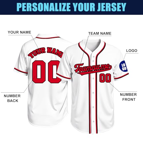 Image of Custom Baseball Jersey Personalized Stitched or Printed Name Number Baseball Shirt Sports Uniform Gifts for Men Women Youth