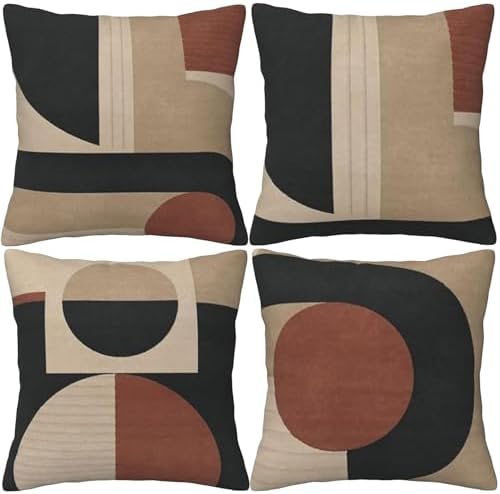 Black and Brown Cushion Covers 45x45 cm Set of 4 Abstract Geometr...