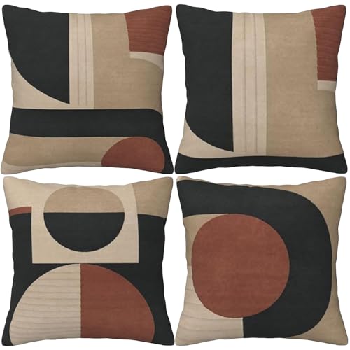 LOHDALOLF Black and Brown Cushion Covers 45x45 cm Set of 4 Abstract Geometric Cushion Cases Minimalist Decorative Pillow Covers for Sofa Couch