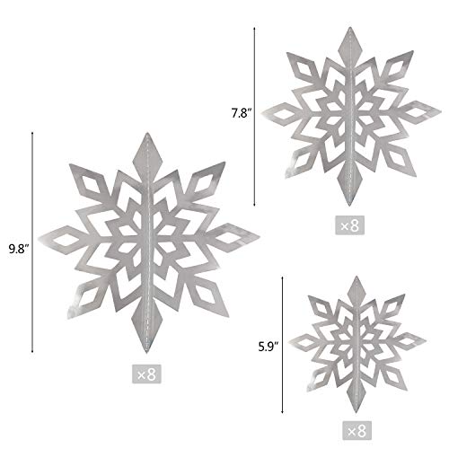 Glittery Snowflakes, 24 Packs 3D Large Silver Christmas Winter Snowflake Hanging Garland Decorative Paper Snowflake Ornaments for Holiday Party Home - Thumbnail 4
