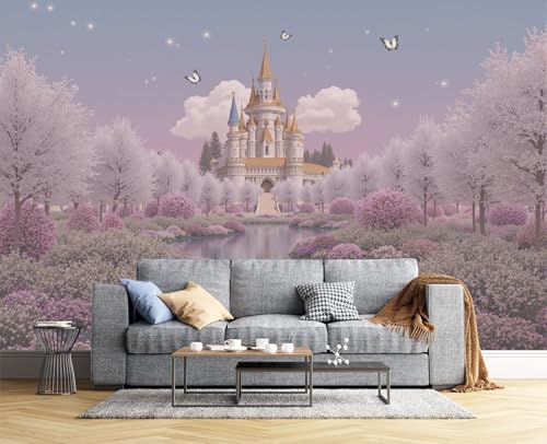 Papel pintado rosa con castillo 3D para transformar el dormitorio principal 3