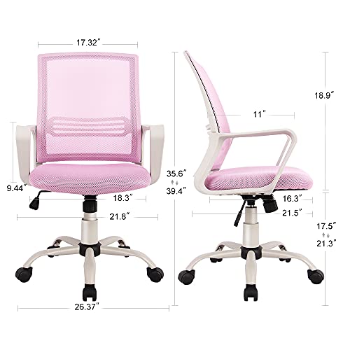 Office Chair, Ergonomic Office Chair Lumbar Support Home Office Desk Chair Computer Chair Mesh Swivel Chair Task Chair Study Chair Mid Back Office Chair With Wheels And Arms, Deep Pink #TOP2