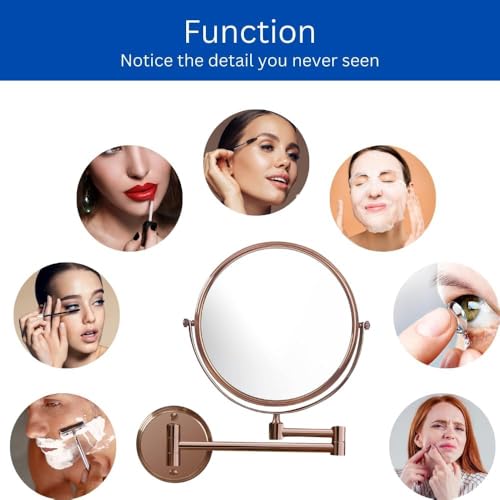 Image of Brass Dual Side Round Mirror for Bathroom 360 Swivel with Zoom View | Magnifying Shaving Makeup Vanity Mirror Wall Mounted (Rosegold)