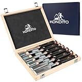KONDITO Wood Chisel Set – 8-Piece Premium Woodworking Chisel Kit with 6 CRV60 Steel Blades (6–38mm), 2 Sharpening Stones & Hardwood Case – Wood Carving Chisels for Joinery, Sculpting & Carpentry Tools