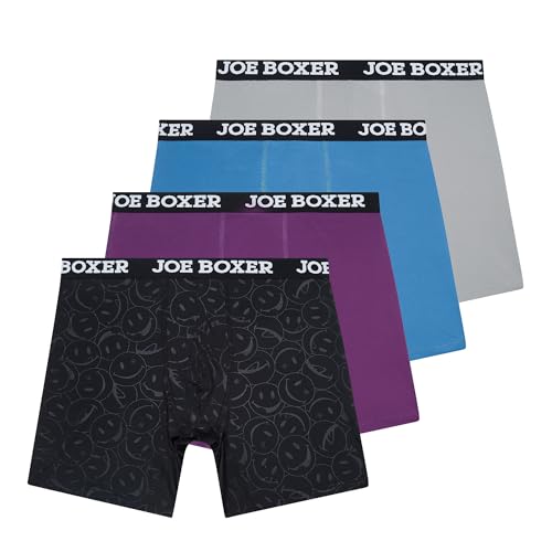 JOE BOXER Stretch Cotton or Performance Microfiber Boxer Briefs for Men Pack of 4, Mens Underwear Boxer Briefs 4-Pack