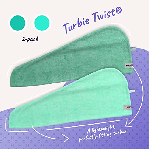 Turbie Twist Microfiber Hair Towel Wrap For Women And Men | 2 Pack | Bathroom Essential Accessories | Quick Dry Hair Turban For Drying Curly, Long & Thick Hair (Dark Aqua, Light Aqua) #TOP2