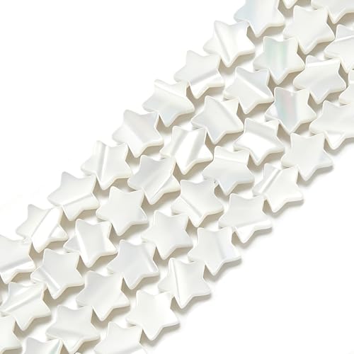 Image of HAAMIIQII Natural White Mother of Pearl Shell Beads 8mm Star Shape Semi Precious Stone Loose Gemstone Beads for Jewelry Making Strand 15 Inch (50-53pcs)