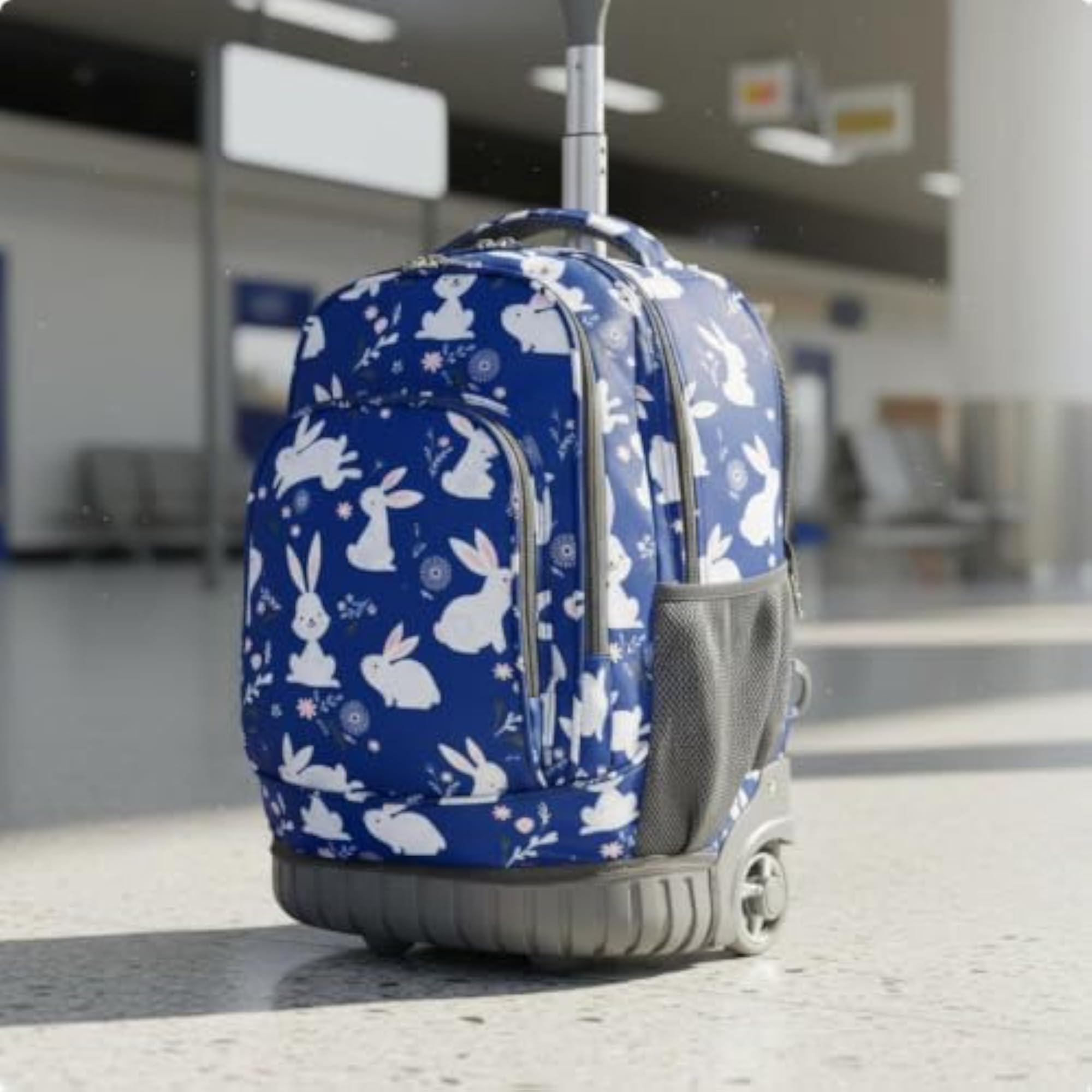 Wheeled School Backpack, 2-in-1 Design with Rabbit Pattern