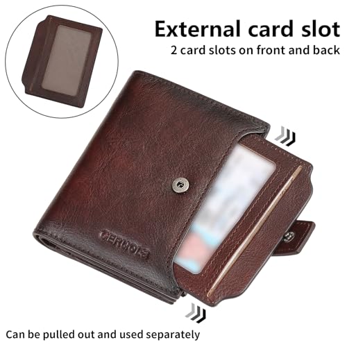 Wallet for Men Large Capacity Genuine Bifold Leather Men Wallets RFID Blocking,With amazing storage capacity,Can be Window pulled Up Wallet (Coffee)4