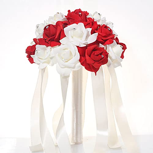LICHENGTAI Brautstrauß Brautstrauss Hochzeit Hochzeitssträuße aus Kristallseide Brautstrauß Künstlich Handwurf Blumenstrauß künstlich Rosen Rot Seidenblumen Brautstrauß für Hochzeit Home Dekoration
