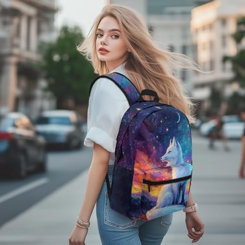 Beauty Collector White Fox Moon Star Girls School Backpacks 17" Large Capacity Bookbag for Travel4