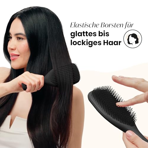 Tangle Teezer Große Ultimate Detangler Haarbürste – Nasses & Trockenes Haar – Entwirrungsbürste für Dickes, Lockiges & Langes Haar – Zweistufige Borsten Reduzieren Haarbruch & Knoten – Schwarz
