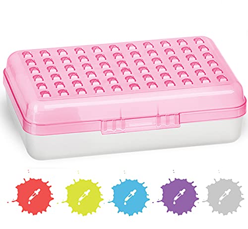 Pencil Box Pink, Plastic Small Dots Pencil Case, School Storage Utility Supplies Box Organizer with Snap Closure for Kids and Adults Also Available in Green, Grey, Purple, Red, Blue, 1 PK - By Enday
