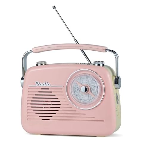 Portable Radio AM FM Shortwave Vintage Radio, Great Reception Receiver Bluetooth Speaker Plug in Wall, Support USB Drive/TF Card, Good Sound for Family or Friend for Home/Outdoor/Kitchen (Pink) Cover