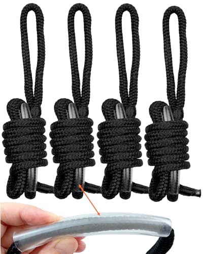 Boat Fender Lines 4 Pack 3/8 x 6 FT Boat Accessories Double Braided Nylon with Adjustable Anti-Chafe Sleeve Dock Lines Heavy Duty Marine Rope with 6 Eyelet for Boat Fenders Pontoon PWC(Black)
