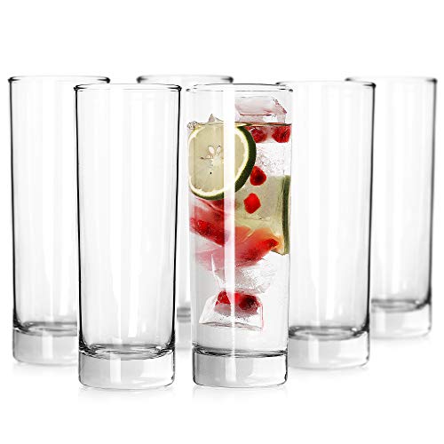 LUXU Highball Glasses(Set of 6)-10 oz,Lead-free Drinking Glasses with Heavy Base,Premium Collins Tumblers,Durable Clear Tall Glass Cups for Water,Juice,Beer,Wine,Beverages,Cocktails and Mixed Drinks