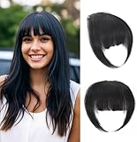 Clip in Bangs Remy Echthaar Haarverlängerung für Frauen und Mädchen Alltag Cosplay (French Bangs,Natural Black)