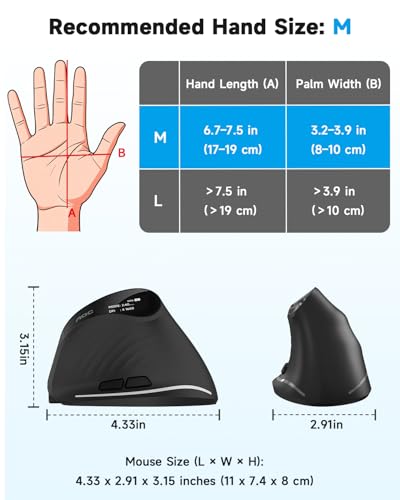 Image of AOC 2.4GHz Ergonomic Mouse, Wireless Bluetooth Vertical Mouse for Work, 4800 DPI Optical Tracking, 5 Adjustable DPI, Quiet Clicks, RGB Light, Compatible with Computer, Laptop, PC, Mac, Desktop - Black
