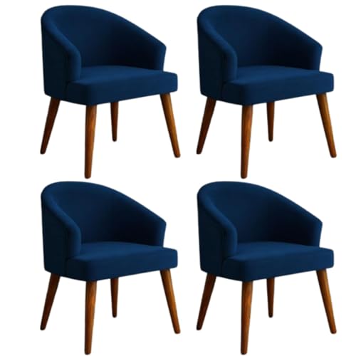 Image of WOODEN SPACE Velvetine Arm Chair for Living Room | Pure Sheesham Wood Legs & Premium Velvet Fabric | Vintage Accent Chair for Home & Office (Blue Pack of 4)