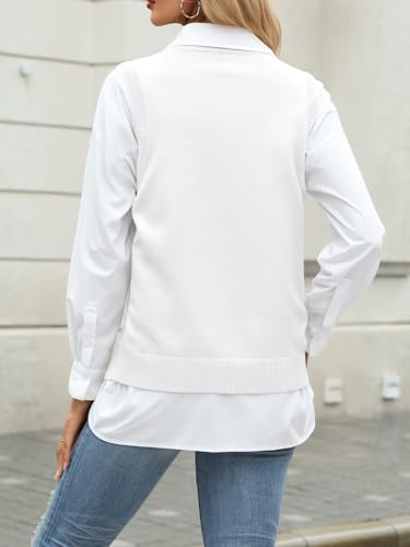 Image of Tanou 2024 Women's Crewneck Sweater Vests Sleeveless Casual Slit Pullovers Solid Ribbed Knitwear Button Tops