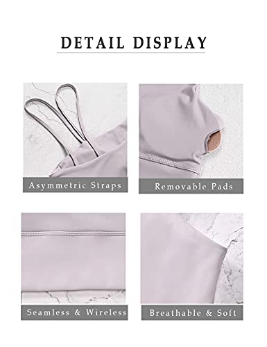 Melyum Womens Long Line Sports Bra One Strap Workout Crop Tank Tops Supportive Yoga Open Back Asymmetrical Activewear Purple Gray #TOP5