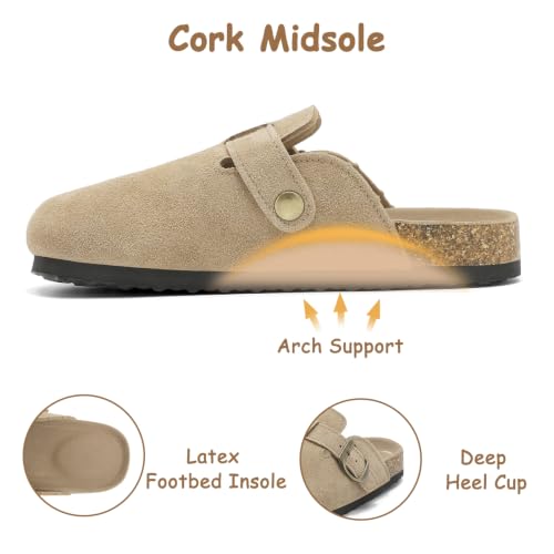 Image of Kids Clogs for Boys Girls Genuine Suede Leather Potato Slide Adjustable Buckle Indoor Outdoor Slippers