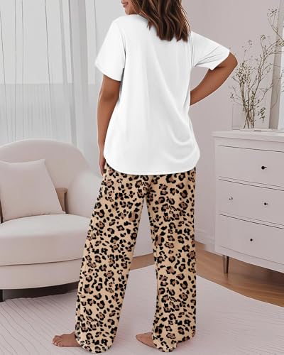 Image of CHICME Womens Pajamas Sets 2 Piece Short Sleeve Lounge Set Printed Loose Pants Pj Sets Loungewear Set