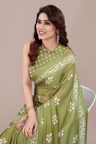 Image of MIRCHI FASHION Saree for Woman Chiffon Batik Printed | Lightweight Daily Wear Women's Office Sari with Blouse Piece (Available in 40 Colours)
