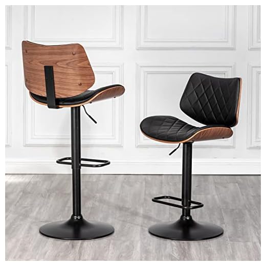 LUNLING Bar Stools Set of 2 Mid Century Modern Adjustable Counter Height Black Leather Upholstered 360°Swivel Bar Chairs for Kitchen Island/Dining Room/Cafe.……