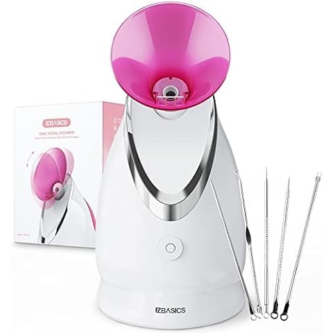 EZBASICS Face Steamer Professional, Nano Ionic Facial Steamer for Pores with Warm Mist Humidifier Atomizer and Sauna Inhaler Spa, Aromatherapy Design, Bonus 5 Stainless Steel Skin Kit Cover