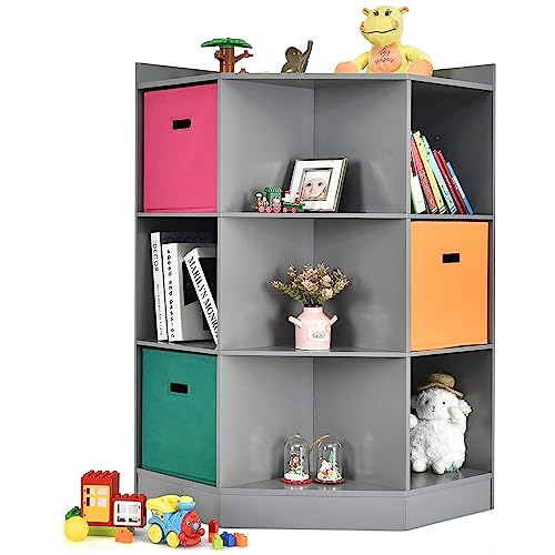 COSTWAY Bücherregal Kinder, 3-stöckiges Kinderregal mit 3 Boxen & 9...