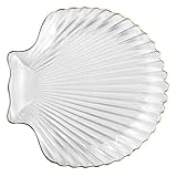 DECORNIJIA Placa de Vidrio Forma de Concha para Desayuno y Frutas, Bandeja Multifuncional para Postres y Exhibición de Joyas en Mesa Comedor