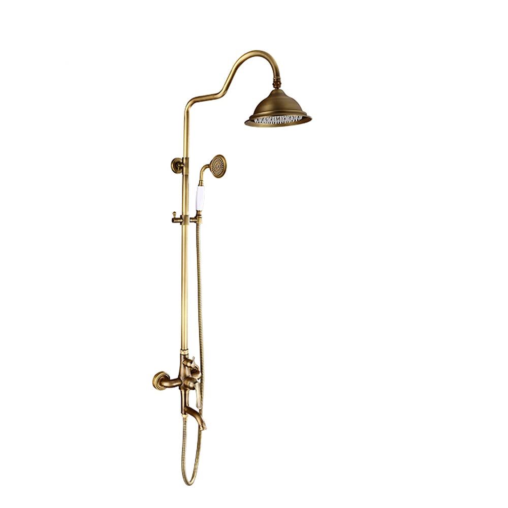 SYZMA Shower System Thermostatic Shower System Antique Brass Shower Faucet Set Rainfall Shower Head and Handheld Shower Wall Mounted Bathroom Shower tap System