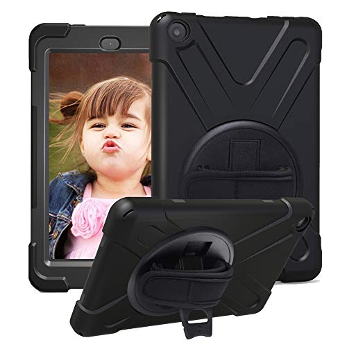 CCMAO Amazon Fire HD 8 Tablet Case (8th & 7th Generation, 2018/2017 Release), [Hand Strap]360 Degree Rotating Full-Body Impact Resistant Protective Case For Amzon Fire HD 8 Tablet (black)