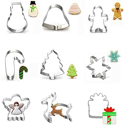 NANEEZOO Christmas Cookies Cutter - Stainless Steel Xmas Biscuit Cutters 3mm Thickeness Gingerbread Man, Christmas Tree, Snowman, Reindeer & More Shapes for DIY Fondant Muffins Cookie Baking (9 Pack)