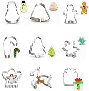NANEEZOO Christmas Cookies Cutter - Stainless Steel Xmas Biscuit Cutters 3mm Thickeness Gingerbread Man, Christmas Tree, Snowman, Reindeer & More Shapes for DIY Fondant Muffins Cookie Baking (9 Pack)