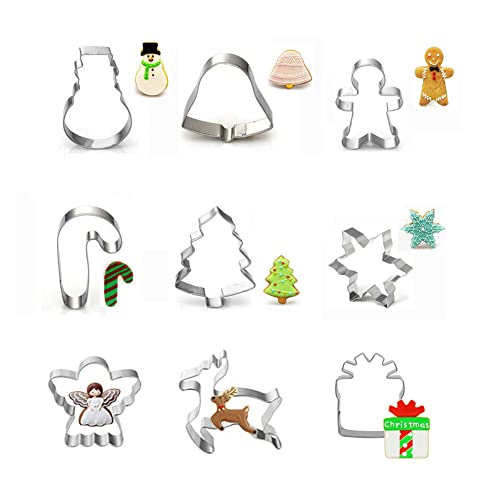 NANEEZOO Ausstechform für Weihnachten - Edelstahl Xmas Ausstechformen 3 mm dick Lebkuchenmann, Weihnachtsbaum, Schneemann, Rentier und mehr Formen für DIY Fondant Muffins Kekse Backen (9 Stück) Cover