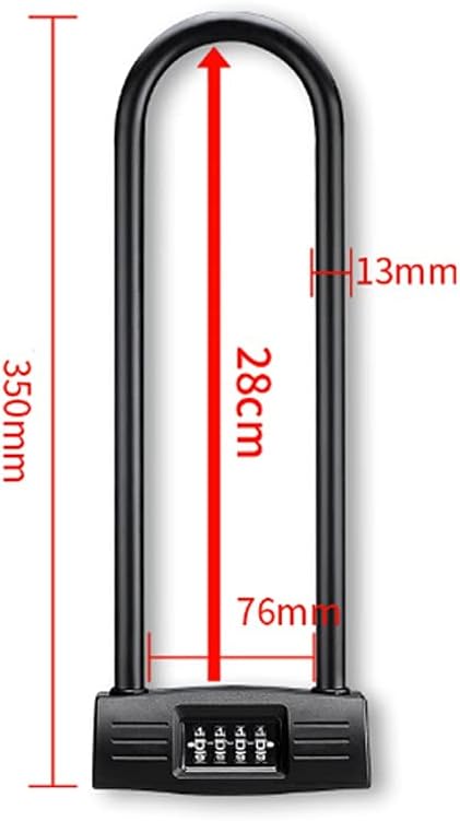 Password Lock U-Shaped Combination Lock for Glass Door Bicycles/Glass Door Lock Heavy Duty Protection Long Gate Padlock (Color : Black) (Black)