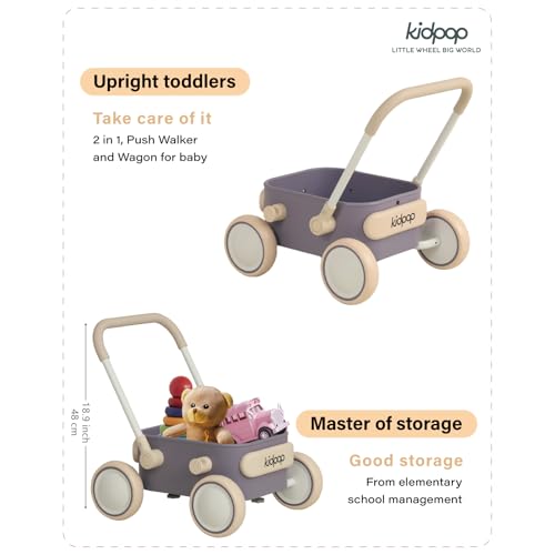 Image of Kidpop PULA 2-in-1 Push and Pull-Along Wagon, Baby Push Walker for First Learner from 7 Month to 4 Year, One Year Birthday Gifts, Sturdy and Safe, Indoors and Outdoors (Purple)