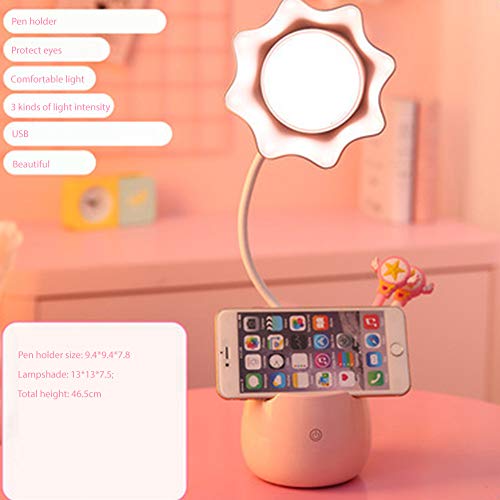Preisvergleich Produktbild FairOnly Mini-Schreibtischlampe, Blumendesign, Stifthalter fürs Schlafzimmer, USB-Ladegerät, Augenschutz, LED-Touch-dimmbar, Helligkeit für Studenten und Bürobedarf Rose