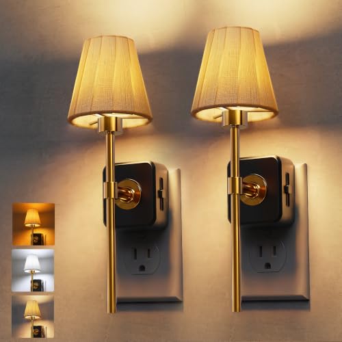 Image of L LOHAS LED Night Lights Plug into Wall, Pleated Fabric Cover Night Light