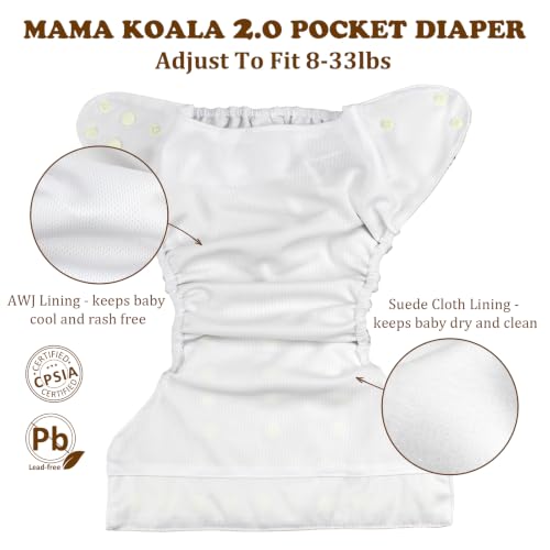 Image of Mama Koala 2.0 Cloth Diapers for Babies, 6 Pack Pocket Shell Only (NO Inserts) - One Size Washable and Reusable Pocket Diapers for Newborns and Toddlers - 26001