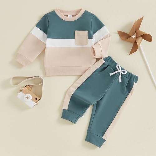 MoZiKQin Toddler Baby Boy Girl Fall Clothes Contrast Color Long Sleeve Sweatshirt Tops and Pants Set 2Pcs Winter Outfits2